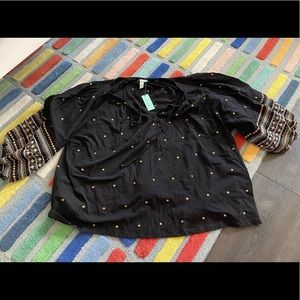 NWT Anthropologie - Pilcro embroidered tie neck blouson sleeve top 2x